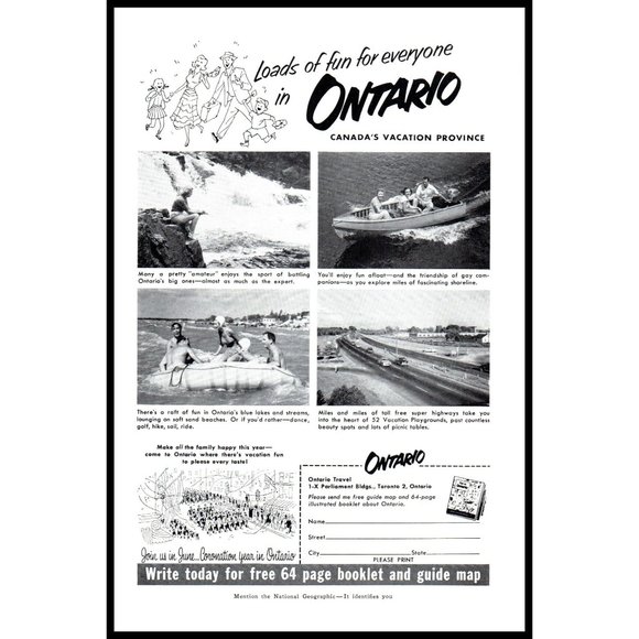 1953 Ontario Canada Vacation Travel Vintage Print Ad Coronation Year Wall Art - Picture 1 of 1